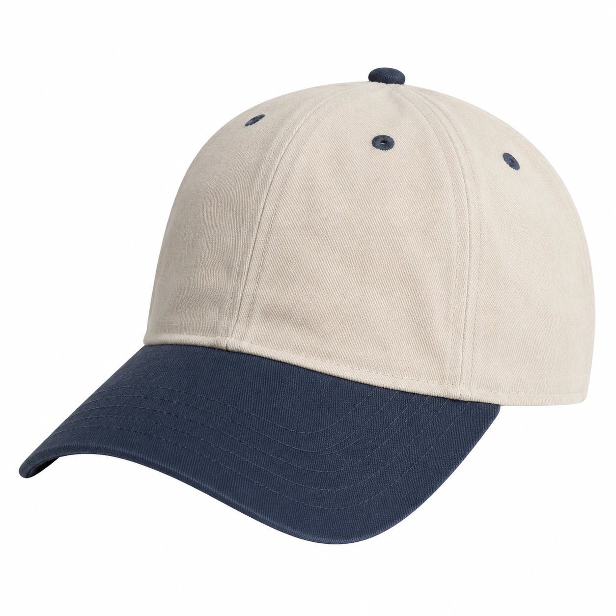 Baseballkappe Einheitsgröße aus Baumwolltwill Beige Navy mit gebogenem Schirm