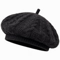 Strickbaskenmütze Einheitsgröße Schwarz mit Zopfmuster für Damen