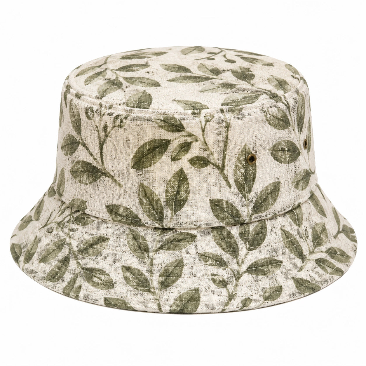 Anglerhut Einheitsgröße aus Textilstoff Beige Grün mit Blättermuster