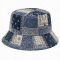 Anglerhut Einheitsgröße aus Stoff in Blau Creme mit Paisley Muster und Druckknopfverstellung