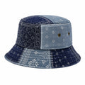 Bucket Hat Einheitsgröße aus Textil in Dunkelblau Hellblau mit Blumenmuster für Alltag