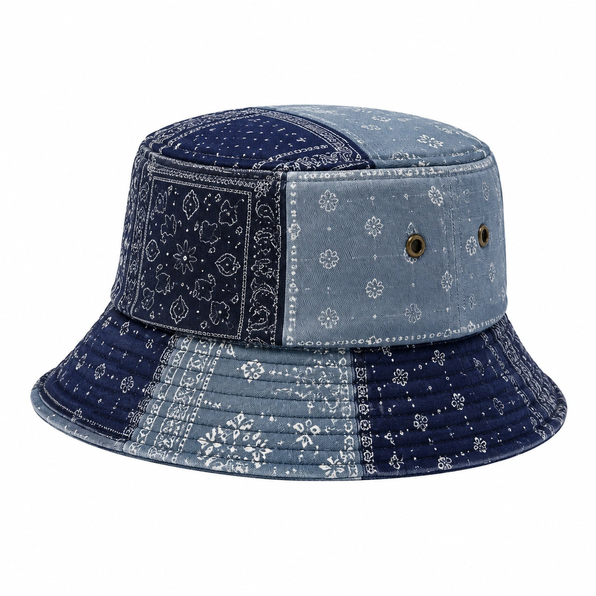Bucket Hat Einheitsgröße aus Textil in Dunkelblau Hellblau mit Blumenmuster für Alltag