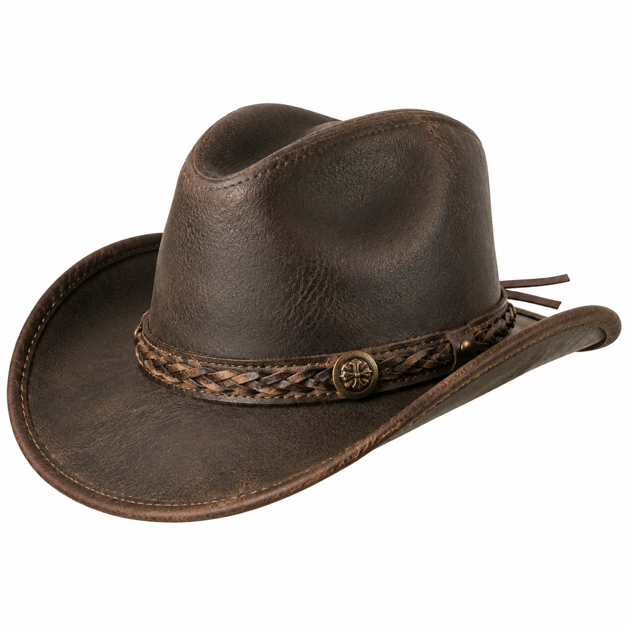 Cowboyhut Einheitsgröße braun lederähnliches Material geflochtenes Hutband Westernstil