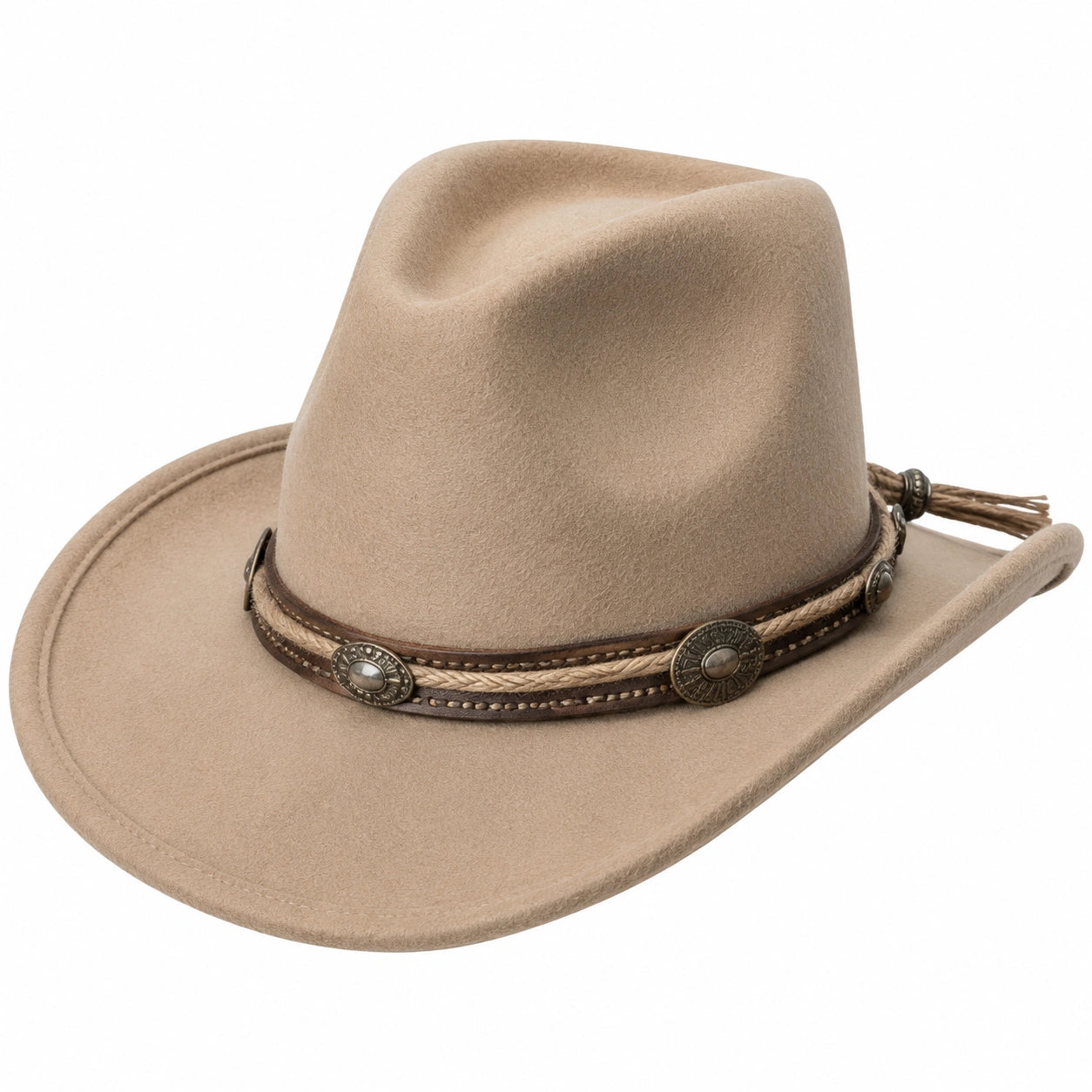 Cowboyhut Einheitsgröße beige aus Textil mit dekorativem Hutband im Westernstil