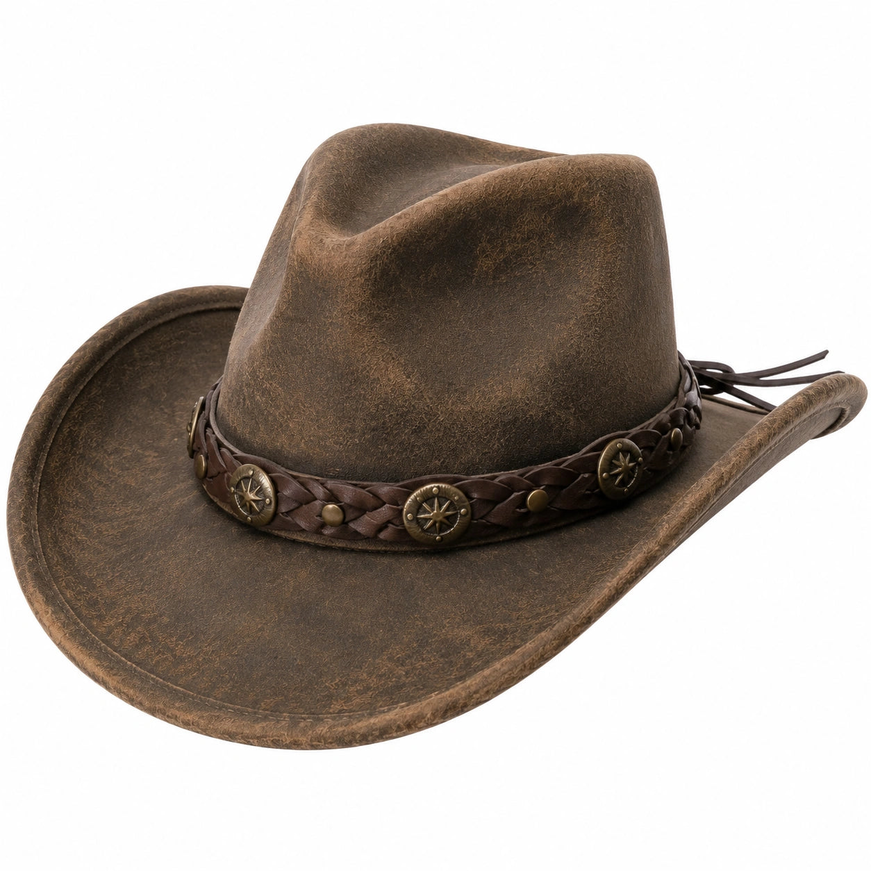 Cowboyhut Einheitsgröße in Braun Lederoptik mit geflochtenem Hutband
