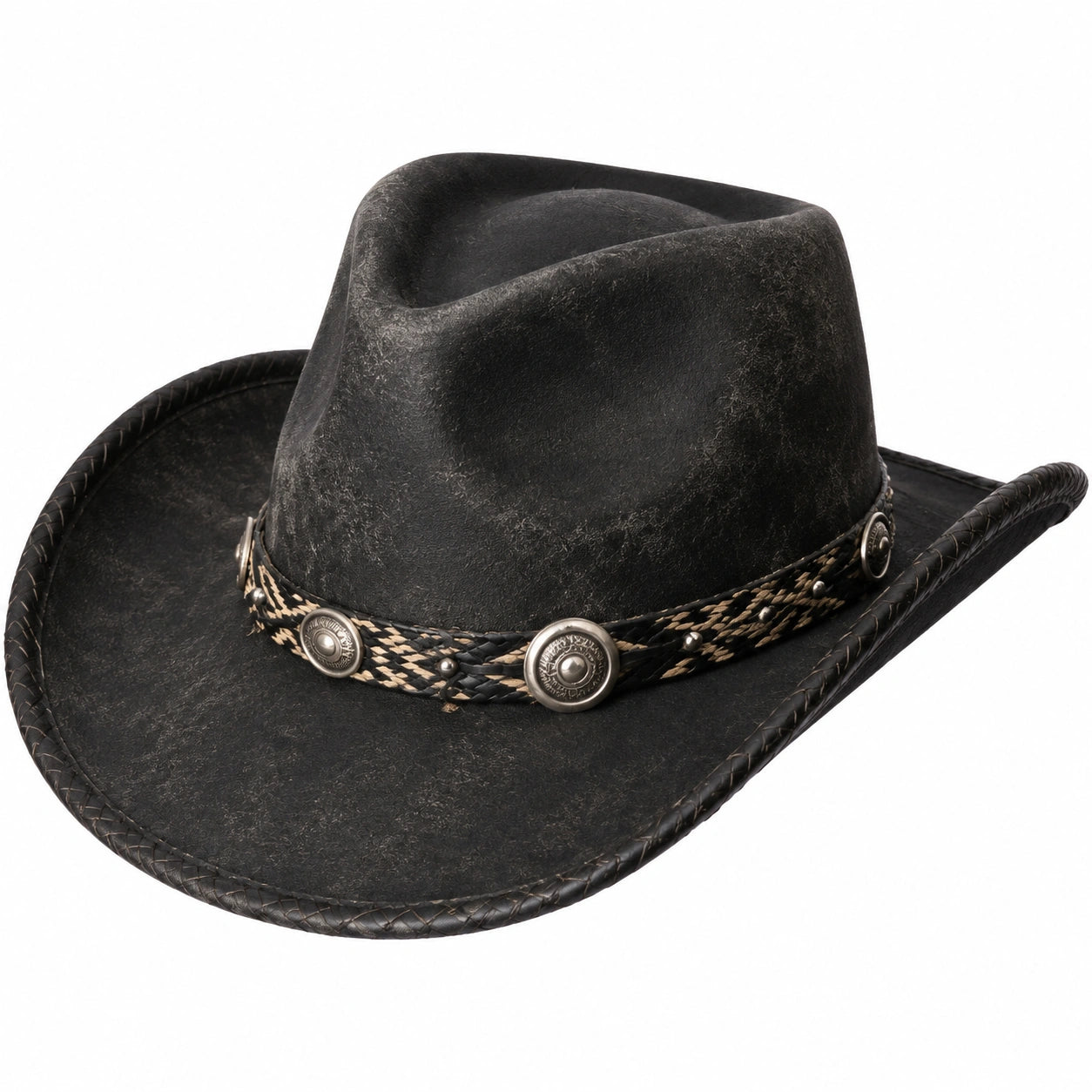 Cowboyhut Einheitsgröße Kunstleder Schwarz Westernstil