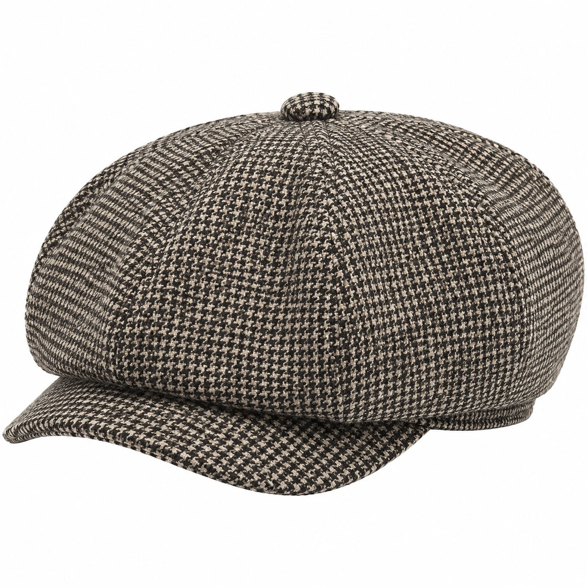 Schiebermütze Einheitsgröße Schwarz Beige kariert mit Schild im klassischen Stil