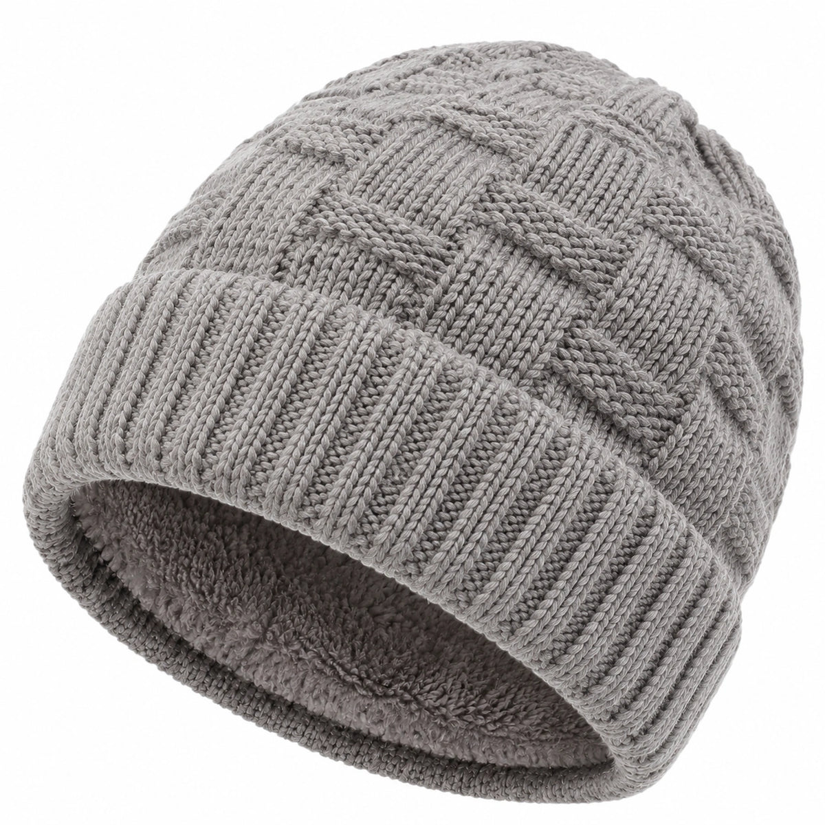 Strickmütze Einheitsgröße Grau mit Fleecefutter für Damen und Herren