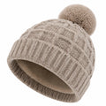 Strickmütze Einheitsgröße Beige mit Fleecefutter und Bommel für den Winter