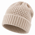 Strickmütze Einheitsgröße aus Stricktextil in Creme mit Umschlag für den Alltag