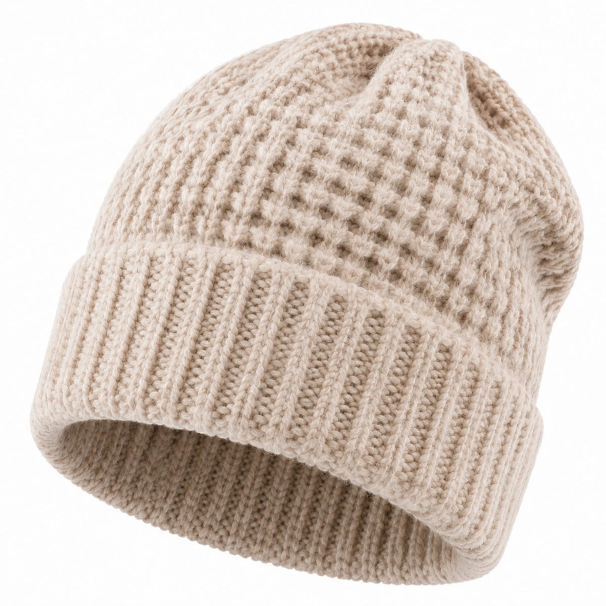 Strickmütze Einheitsgröße aus Stricktextil in Creme mit Umschlag für den Alltag