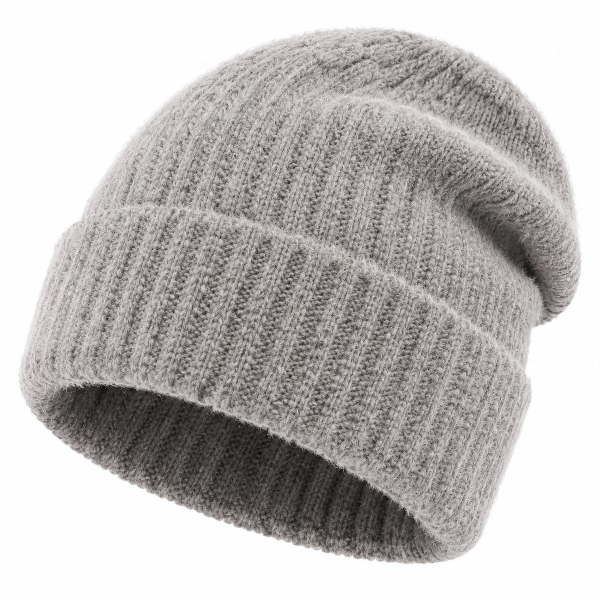 Strickmütze Einheitsgröße Grau mit Umschlag für den Winter