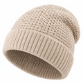 Strickmütze Einheitsgröße Beige mit Umschlag für Damen und Herren