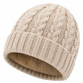 Strickmütze Einheitsgröße Creme mit Zopfmuster und Fleecefutter