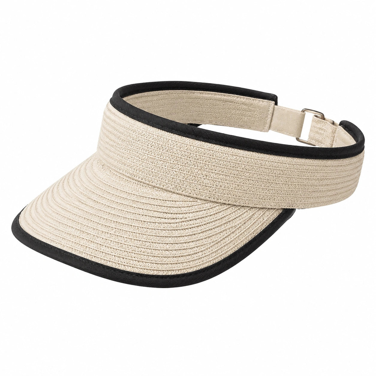 Damen Sonnenblende Einheitsgröße aus geflochtenem Textil Beige Schwarz verstellbar